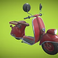 Red Vintage Scooter With Rearview Mirrors Headlight And Seat On Green Background