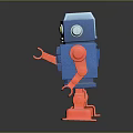 Blue And Red Plastic Robot Toy Figure With Yellow Eyes And Mechanical Details