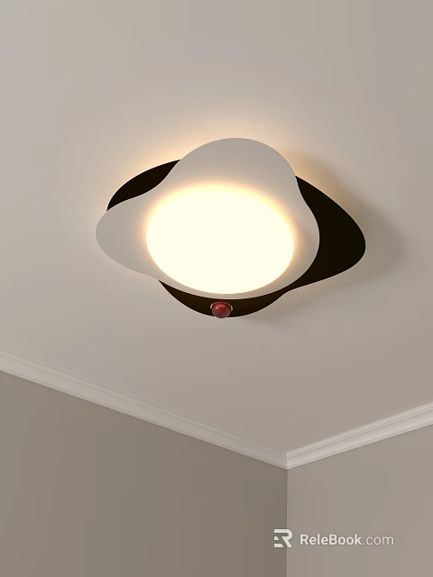 Modern Ceiling Light with White Lampshade Black Frame and Red Button Design 3d model 