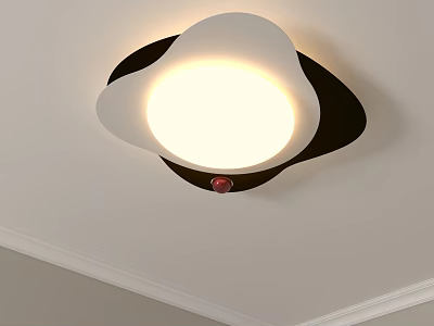 Modern Ceiling Light with White Lampshade Black Frame and Red Button Design 3d model