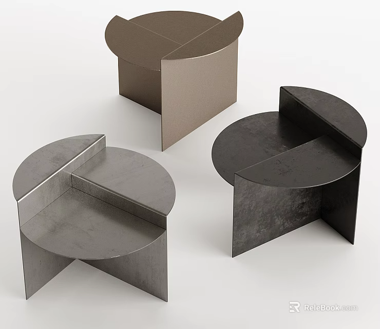 Modern Geometric Side Tables With Round Tops And Metal Frames In Gray Brown Tones 3d model 