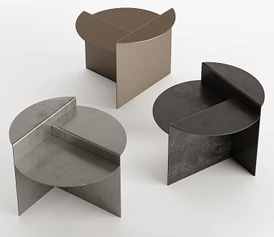 Modern Geometric Side Tables With Round Tops And Metal Frames In Gray Brown Tones 3d model