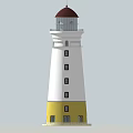 White And Yellow Lighthouse Tower With Red Dome And Multiple Windows