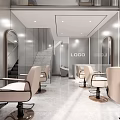 Modern Hair Salon Interior Design With Mirrors Chairs Staircase And Pendant Lights