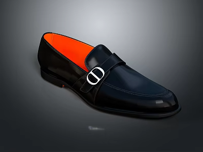 Classic Black Leather Shoes with Orange Lining and Metal Buckle for Daily Use 3d model