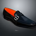 Classic Black Leather Shoes with Orange Lining and Metal Buckle for Daily Use