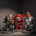 Colorful Monster Dolls with Black Horned Red One Eyed and Gray Armored Designs