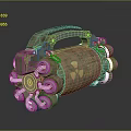 Military Weapon Design With Metallic Body Radioactive Symbol Multiple Circular Components And Handle