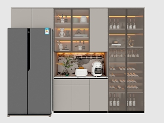 Light Luxury Style Wine Cabinet Refrigerator Integrated 3d model