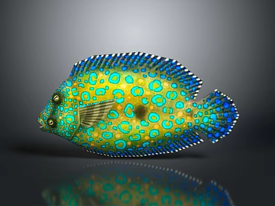 Vibrant Yellow Aquatic Fish With Blue Spots And Colorful Fins Appearance 3d model