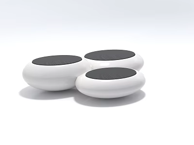 Three Modern White Stools with Black Seats and Round Design 3d model