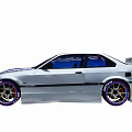 Silver Racing Car With Blue Black Stripes Modified Wheels And Rear Spoiler