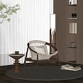Cozy Wooden Frame Woven Leisure Chair With Round Side Table Floor Lamp Bookshelf And Books