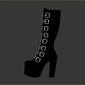 Black Knee High Leather Boots With Silver Buckles And Chunky Heel