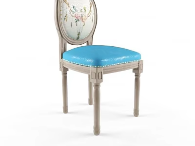 Elegant Dining Chair With Floral Pattern Backrest And Blue Leather Cushioned Seat 3d model