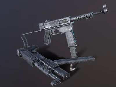 Tactical Metal Submachine Gun With Detachable Magazine And Foldable Stock 3d model