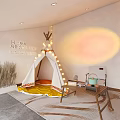Indoor Teepee Tent With String Lights Cozy Rug And Wooden Table Decor