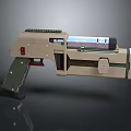 Futuristic Sci Fi Weapon Design With Beige Green Body Red Accent And Modern Grip