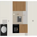 Modern Kitchen Sideboard With White And Wooden Storage Cabinets Oven And Coffee Maker