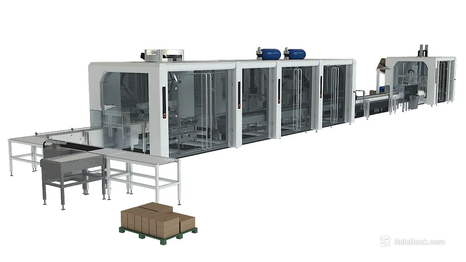 Commercial Automated Packaging Production Line Machinery With Conveyor System And Carton Pallet 3d model 
