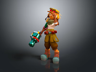 Cartoon Character With Yellow Hat Goggles White Top And Green Blue Device 3d model