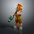 Cartoon Character With Yellow Hat Goggles White Top And Green Blue Device