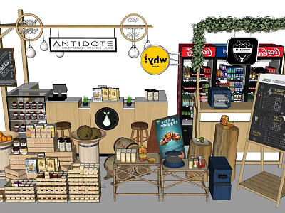 Antidote Store Interior With Lychee Sign Coca Cola Drinks Shelves And Green Decor 3d model