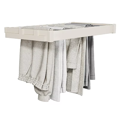 Light Colored Clothes on White Wall Mounted Hanger with Long Sleeve Tops and Pants 3d model