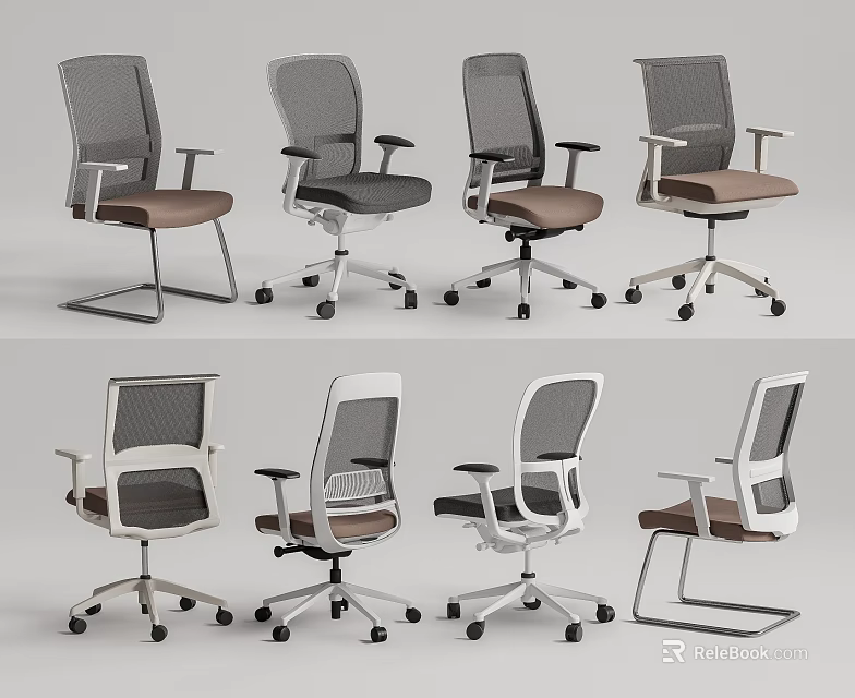 Office Chair with Mesh Back Multiple Styles Gray Brown White Designs and Wheels 3d model