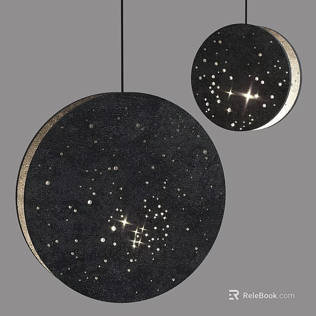 Black Round Floor Lamp With Starry Sky Design And Bright Stars 3d model 