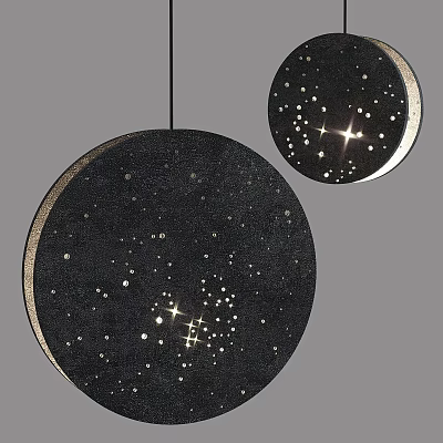 Black Round Floor Lamp With Starry Sky Design And Bright Stars 3d model