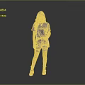 Woman in Black CHAOS T Shirt Black Shorts Fishnet Stockings Black Boots on Grey Background