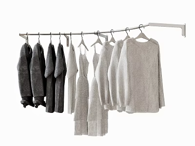 Soft Dark and Light Knitted Clothes Hanging on a White Clothes Rack 3d model