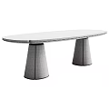 Modern Dining Table With Red White Marble Tabletop And Conical Colored Legs