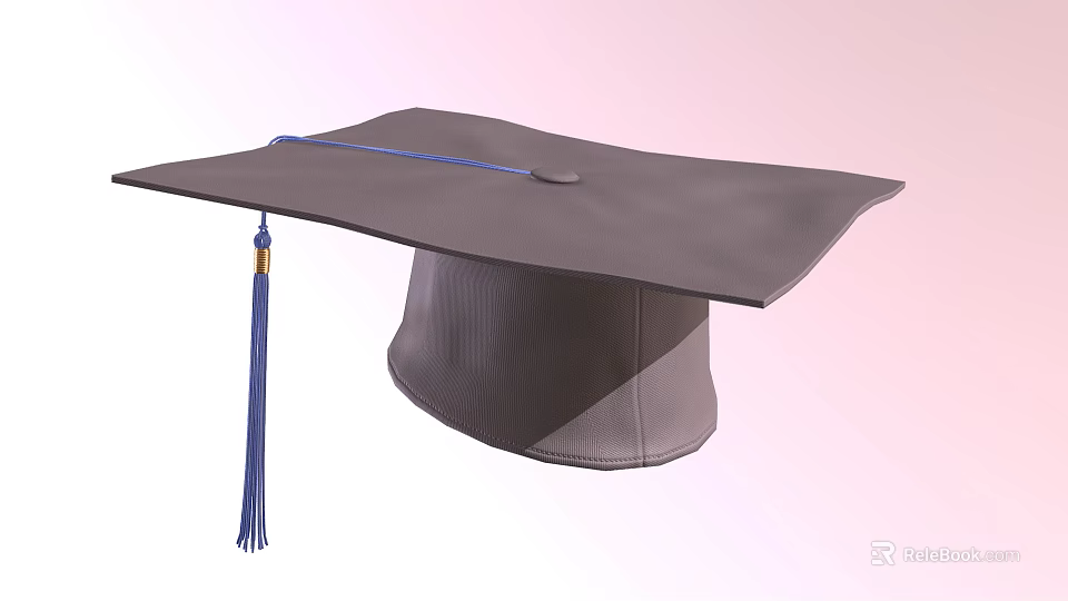 Classic Gray Graduation Cap Featuring Square Top And Blue Tassel 3d model 