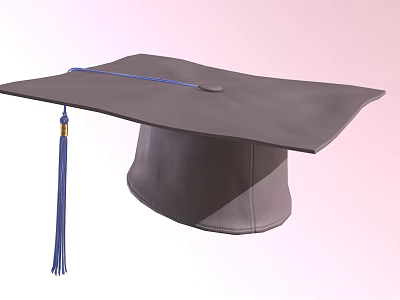 Classic Gray Graduation Cap Featuring Square Top And Blue Tassel 3d model