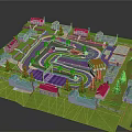 3D Residential Community Model With Colorful Houses Curved Roads Green Lawns And Trees
