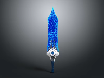 Blue Glowing Sword Sculpture With Particle Details And Silver Hilt Design 3d model