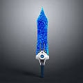Blue Glowing Sword Sculpture With Particle Details And Silver Hilt Design