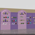 Purple and Pink Display Shelves with Arched Top and Layered Small Toys Decorations