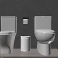 White Toilets With Small Trash Bin And Toilet Brush Holder On Gray Background Wall