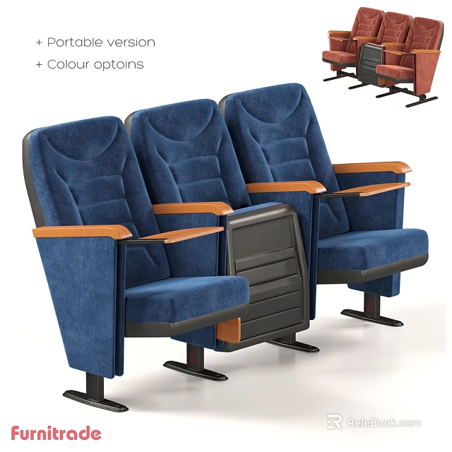 Blue Leisure Chairs With Wooden Armrests Row Design And Colour Options 3d model 