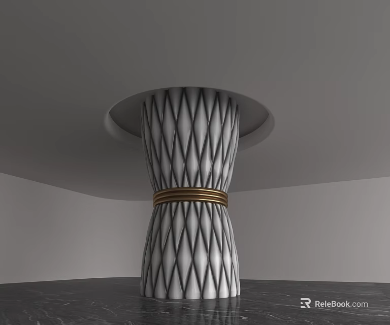Modern Interior Decorative Pillar With Black White Diamond Pattern And Golden Band 3d model 