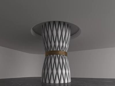 Modern Interior Decorative Pillar With Black White Diamond Pattern And Golden Band 3d model