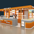 Premium Beef Jerky Mall Counter with Orange Exterior Display Shelves and Product Ads