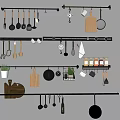 Organized Wall Mounted Kitchen Utensils Hanging Rack With Cooking Tools Cutting Boards And Spices