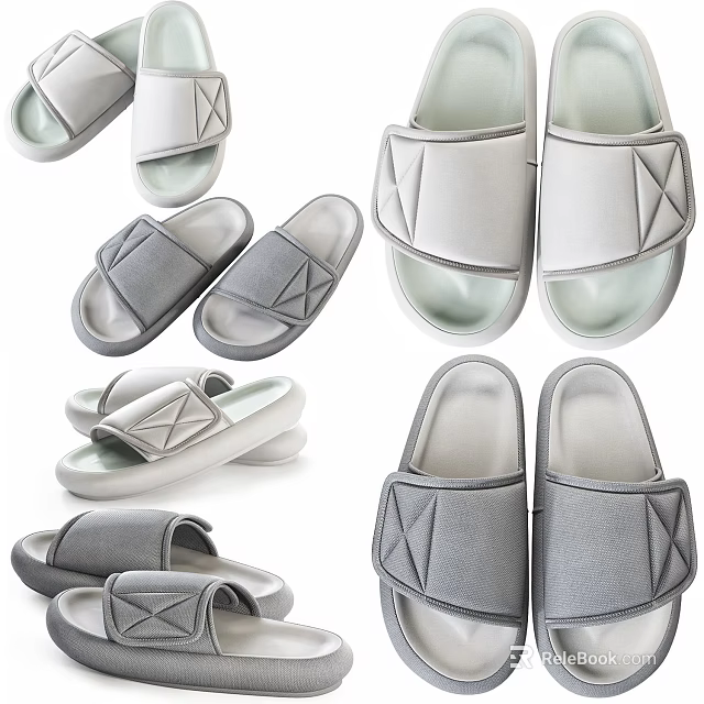 Gray and White Slippers with Crisscross Straps and Minimalist Modern Comfortable Design 3d model 