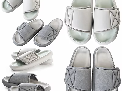 Gray and White Slippers with Crisscross Straps and Minimalist Modern Comfortable Design 3d model