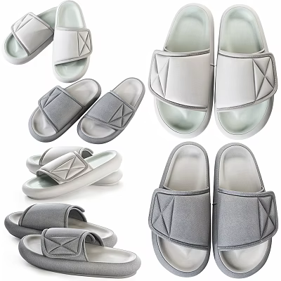 Gray and White Slippers with Crisscross Straps and Minimalist Modern Comfortable Design 3d model