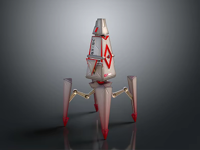 Modern Roadside Facility With Silver and Red Rocket Like Shape Four Red Supporting Legs 3d model